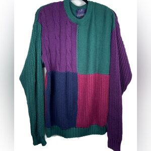 Vintage Old Glory Men's Multicolor 3D Chunky Knit‎ Color Block Sweater XXL